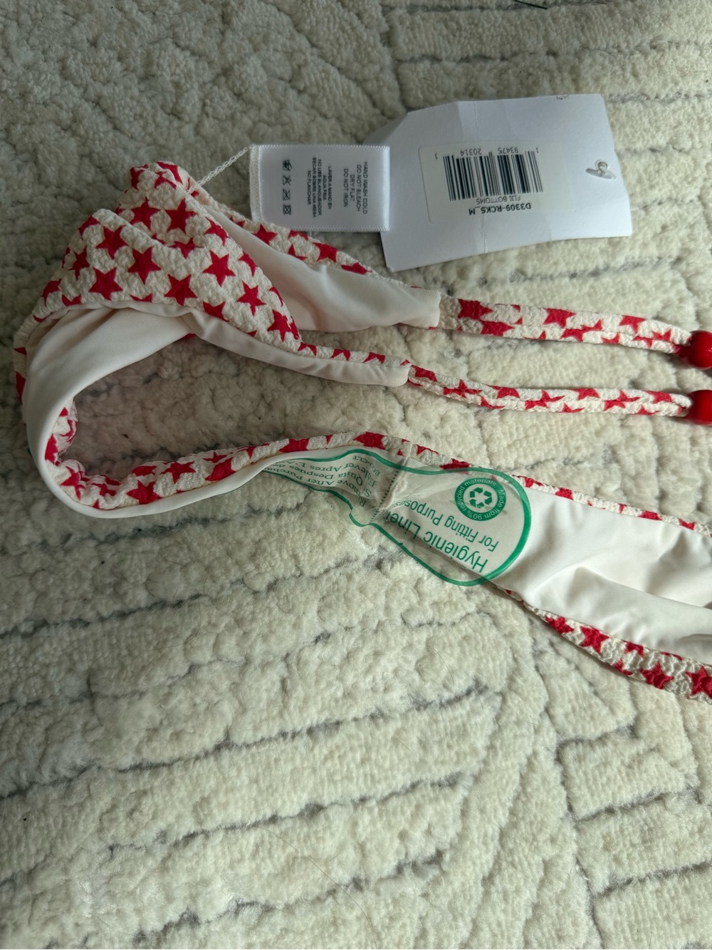 aerie Crochet Triangle Bikini Top in Cream & Red Star Print Bottom - Picture 7 of 7